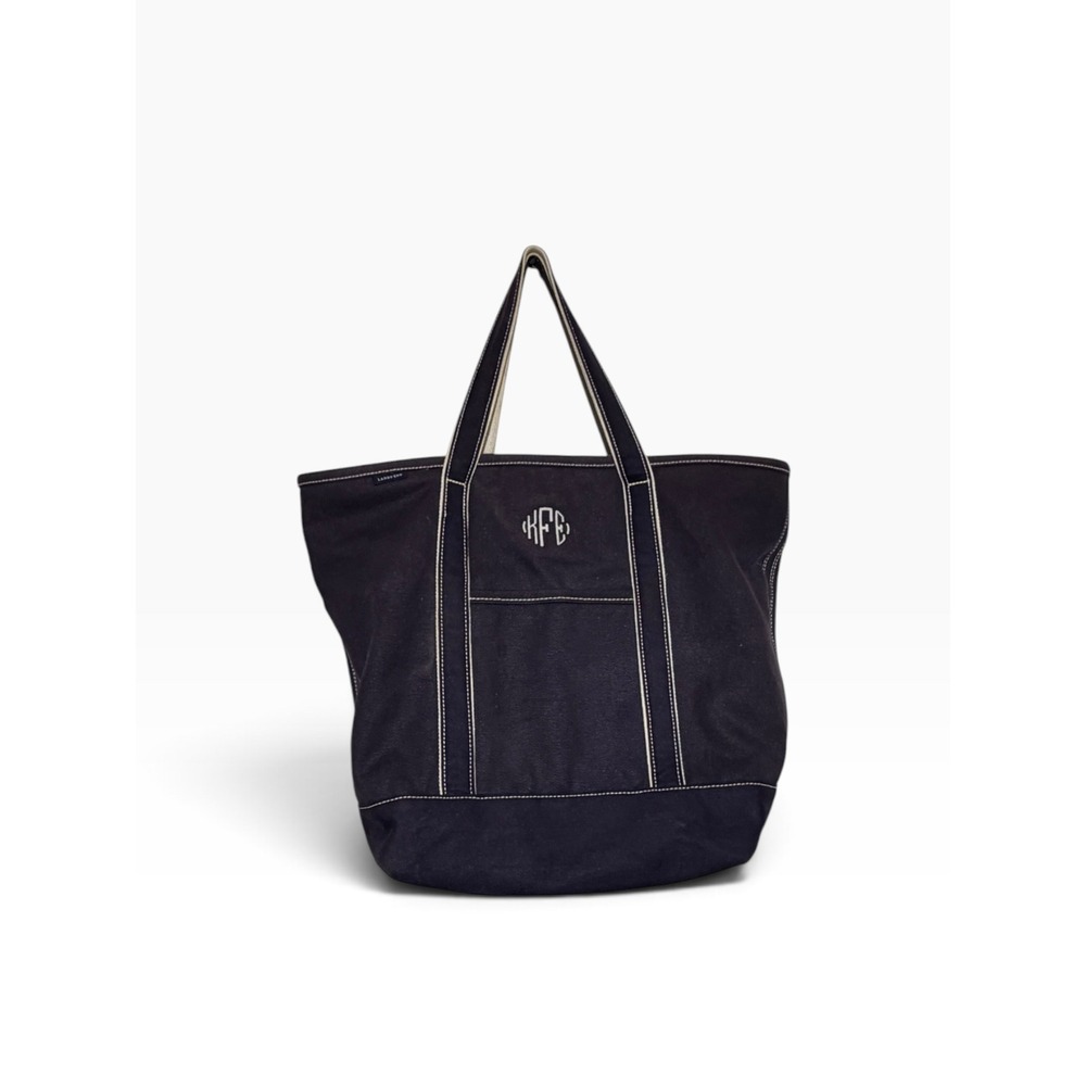 Vintage Lands End Boat and Tote Navy Blue Canvas Monogrammed Prep Bag Large